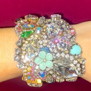 SWAROVSKI JEWELED CUFF BRACELET CUSTOM MADE BLING ARM CANDY BEDAZZLED PROM